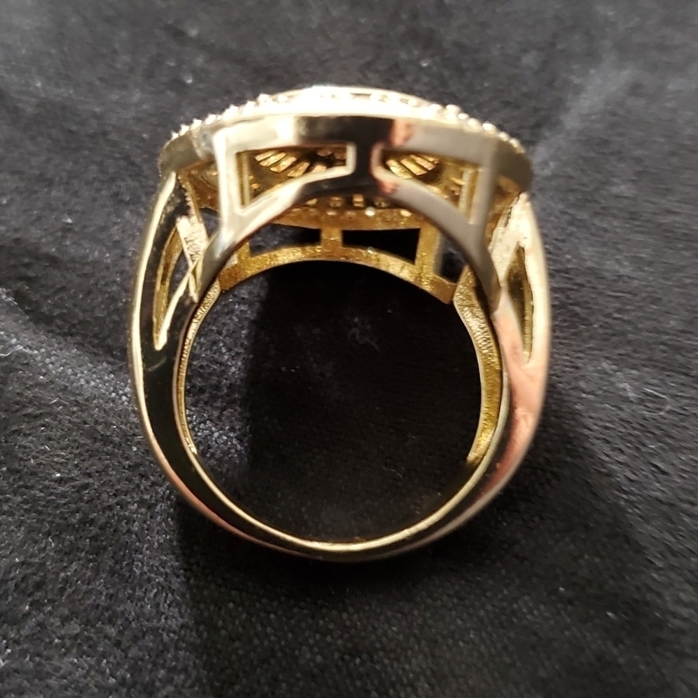 Unisex Simulated Diamond Italian Medallion Ring Goldtone Brass - Picture 4 of 9